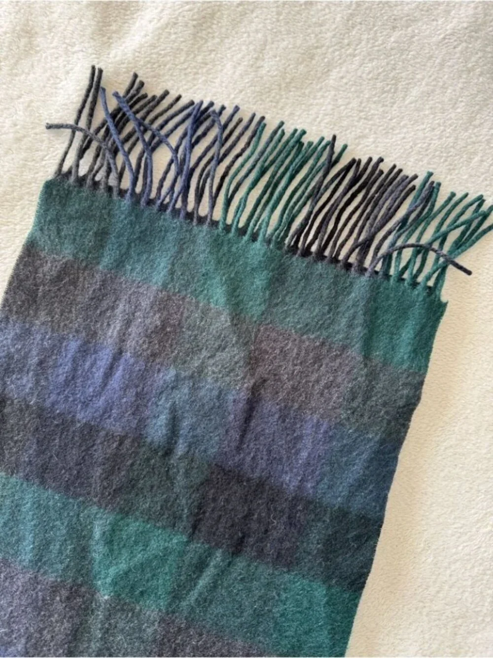 Club Room Cashmere Scarf Green Blue Plaid Fringe Soft Luxury Winter Cozy Fall